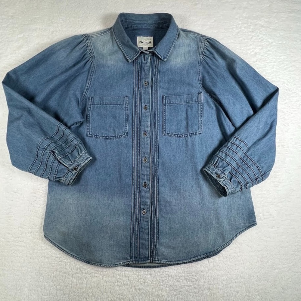 Chambray Denim Button Down Shirt XL Long Sleeve‎ Cotton Western American Eagle
